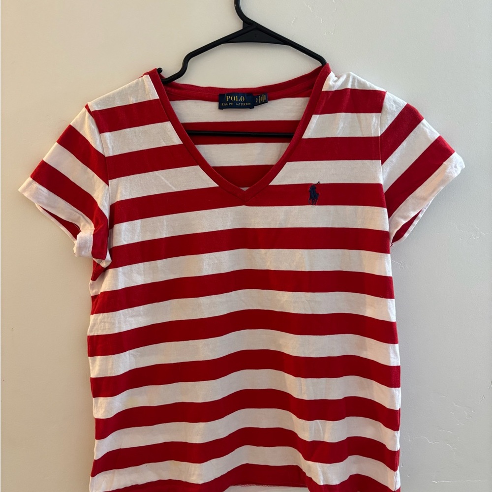 Ralph Lauren Red and White Fitted Short Sleeve Tee